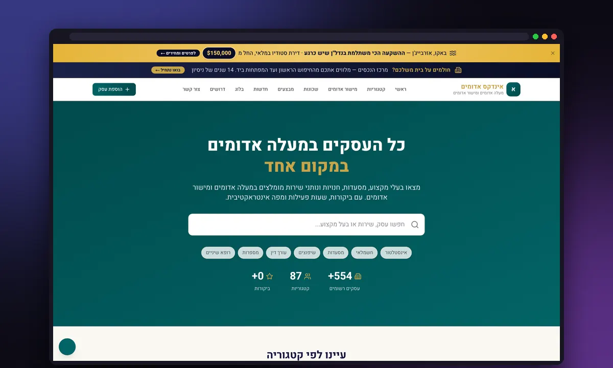 צילום מסך מתוך האתר של אינדקס אדומים